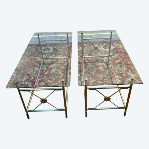 Pair of glass and gold metal coffee tables