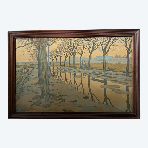 Lithographie par Henri Rivière L'Ile aux Cygnes encadrement d'origine