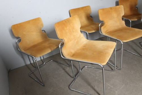 Groupe de six chaises Willy Rizzo 1970 Métal et Alcantara. Design - Modernisme