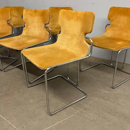 Groupe de six chaises Willy Rizzo 1970 Métal et Alcantara. Design - Modernisme