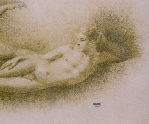 Gaston GOOR 1902-1977 Deux jeunes hommes nus, dessin, crayon sur papier, 1945