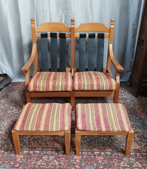 Vintage oak 2-seater bench and footrest