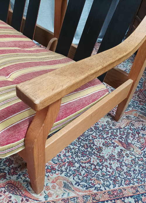 Vintage oak 2-seater bench and footrest