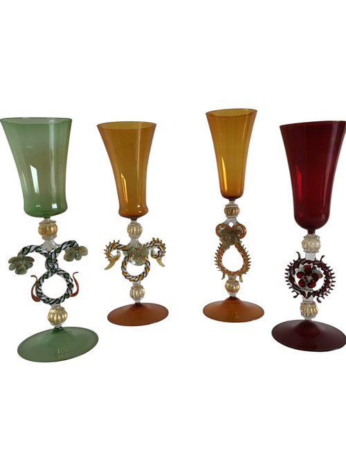 4 Verres de Murano, Venise vers 1970