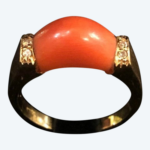 Coral diamond ring