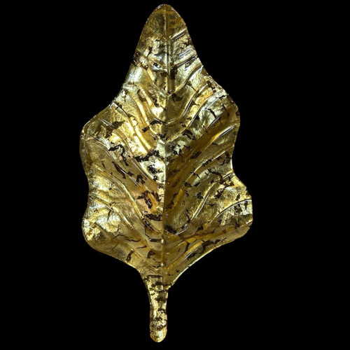 Grandes Paire D’appliques Feuilles En Verre Doré De Murano - Italie Vers 1980 H 67 cm