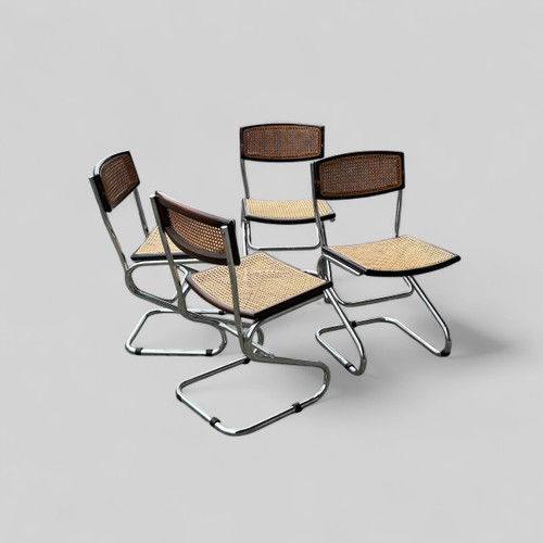 Suite De Quatre Chaises Tubulaires Vintage Italie Style Bauhaus Marcel Breuer Vers 1970