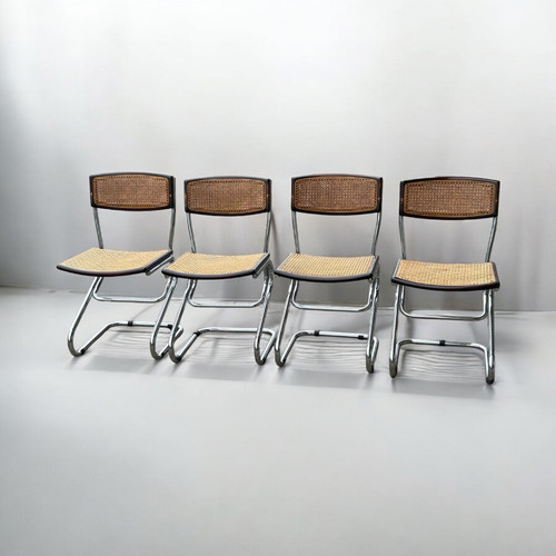 Suite De Quatre Chaises Tubulaires Vintage Italie Style Bauhaus Marcel Breuer Vers 1970