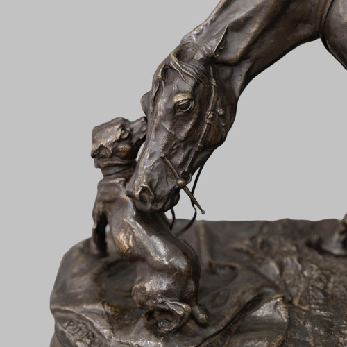 Bronze Group "Mare In The Stable Playing With A Dog" , Pierre - Jules Mêne (1810-1879)