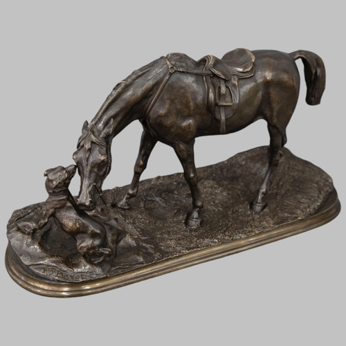 Bronze Group "Mare In The Stable Playing With A Dog" , Pierre - Jules Mêne (1810-1879)