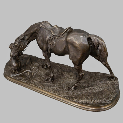 Bronze Group "Mare In The Stable Playing With A Dog" , Pierre - Jules Mêne (1810-1879)