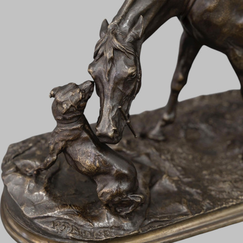 Bronze Group "Mare In The Stable Playing With A Dog" , Pierre - Jules Mêne (1810-1879)