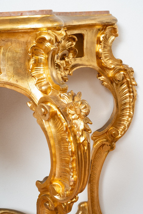 Antique Gilded And Carved Wood Console. 19th Century.