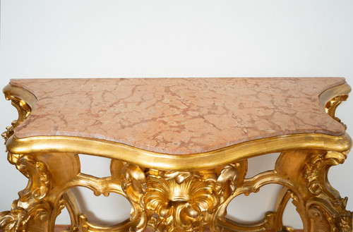 Antique Gilded And Carved Wood Console. 19th Century.