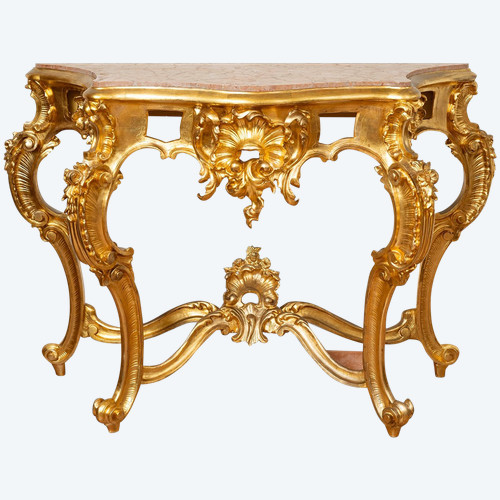 Antique Gilded And Carved Wood Console. 19th Century.