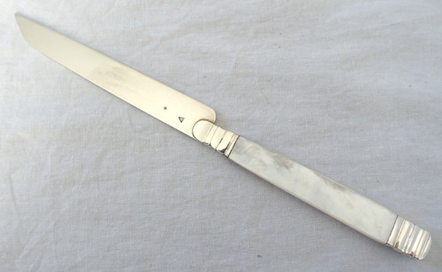 Set of 6 fruit knives, solid silver blade, mother-of-pearl handle, Vieillard hallmark