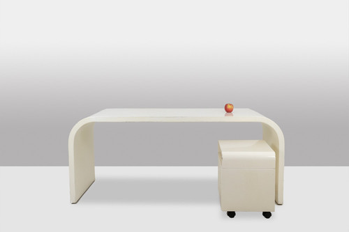 Desk and its cardboard box in white lacquered plywood. 1970s. LS56601111A