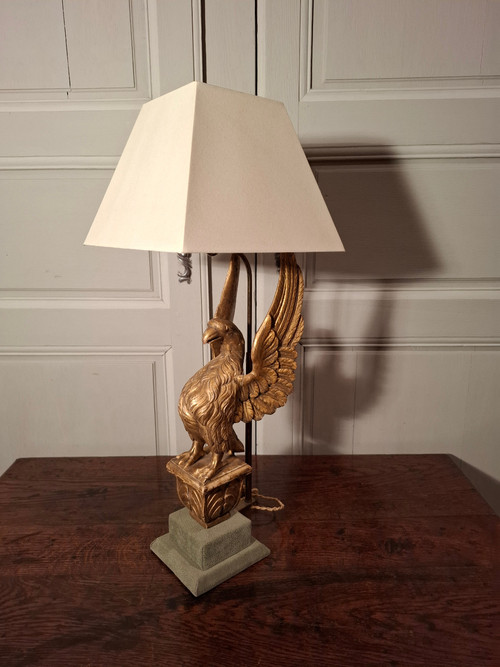 Lampe aigle en bois doré d’époque XIXème siècle.