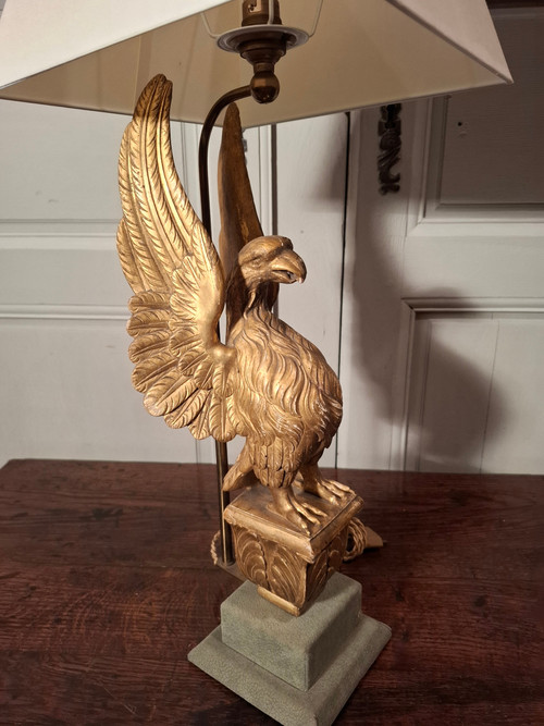 Lampe aigle en bois doré d’époque XIXème siècle.