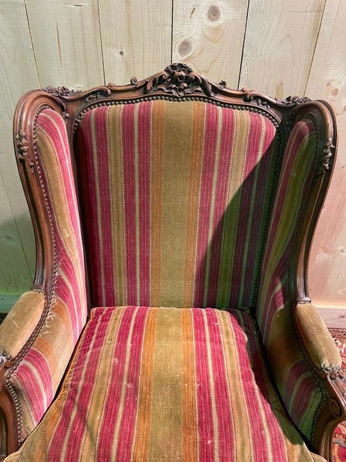 Fauteuil - Bergère à oreilles de style Louis XV 