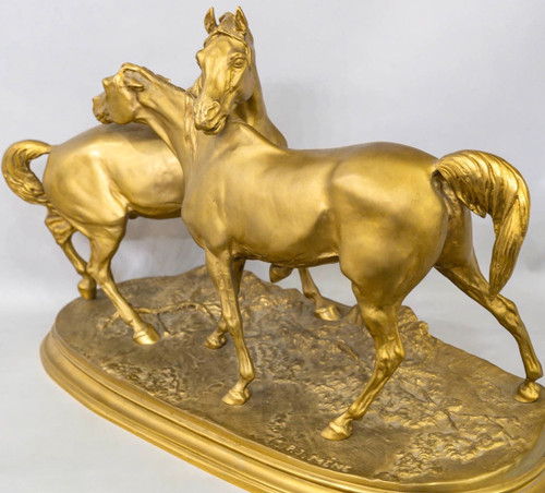 Sculpture - Group Of Arabian Horses , Pierre - Jules Mêne (1810-1879) ​​​​​​​- Bronze