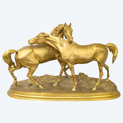 Sculpture - Group Of Arabian Horses , Pierre - Jules Mêne (1810-1879) ​​​​​​​- Bronze