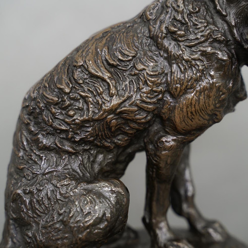 Sculpture - Sitting Terrier Dog , Emmanuel Fremiet (1824-1910) - Bronze