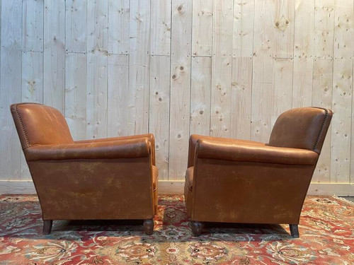 Pair of Club armchairs in imitation leather