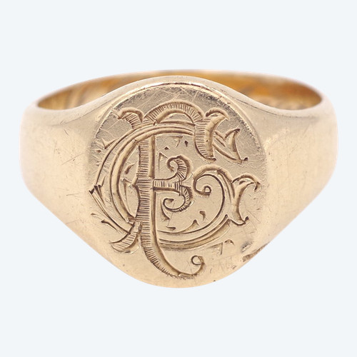 Antique GF signet ring in solid 18k gold, Victorian signet ring, jewelry for men, Monogram FG or GF