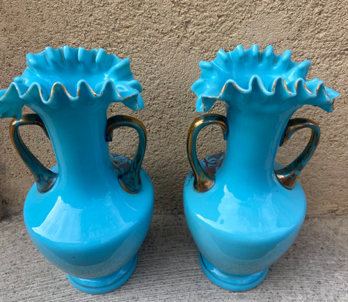 Pair of 19th century blue opaline vases.