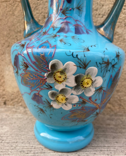 Pair of 19th century blue opaline vases.