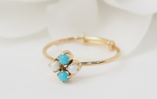 Yellow Gold, Cultured Pearl and Turquoise Ring