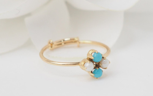 Yellow Gold, Cultured Pearl and Turquoise Ring