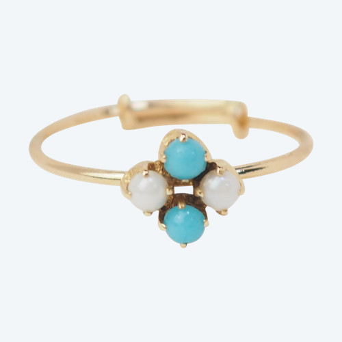 Yellow Gold, Cultured Pearl and Turquoise Ring