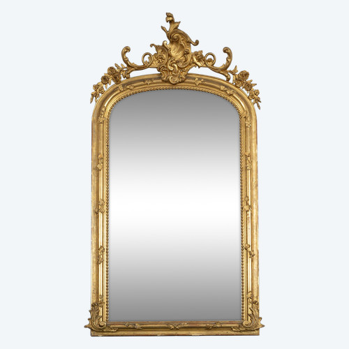 Antique Napoleon III Mirror in Gilded and Carved Wood. France 19th Century.