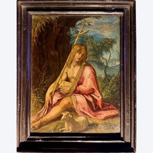 18th Century Italian School - Saint John the Baptist - Oil on copper