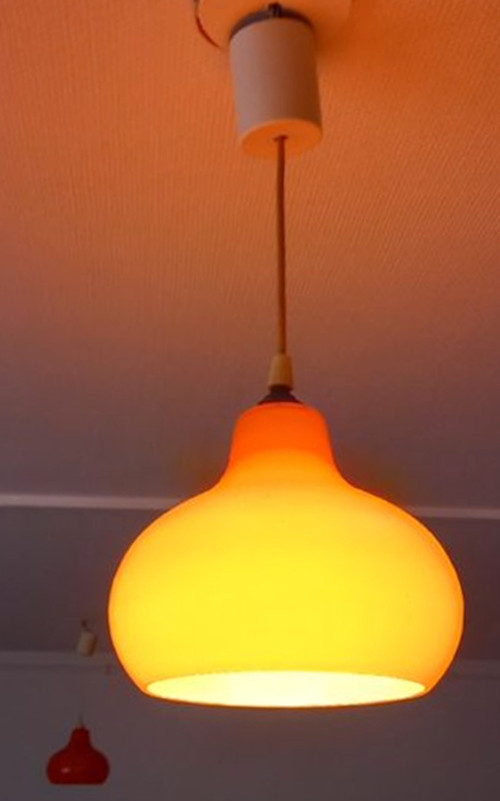 Orange opaline pendant light from the 1960s