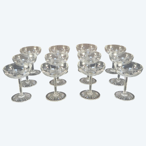 12 Champagne Glasses In Baccarat Crystal Model EPRON