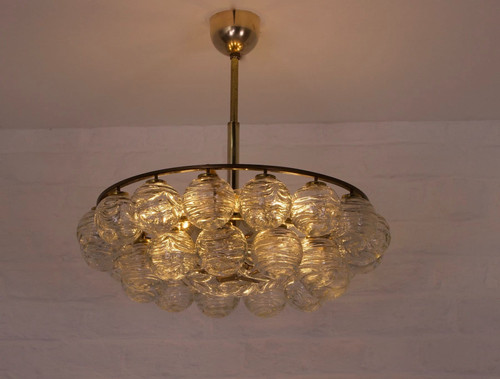 “Snowball” brass and crystal ceiling chandelier