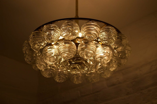 “Snowball” brass and crystal ceiling chandelier