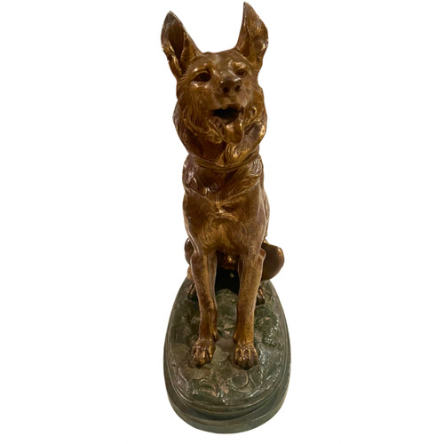 German Shepherd Sculpture by Prosper Lecourtier