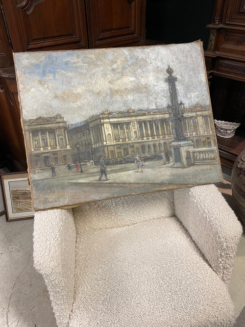 Gemälde „Ansicht von Paris – Place De La Concorde“ um 1940, Öl auf Leinwand