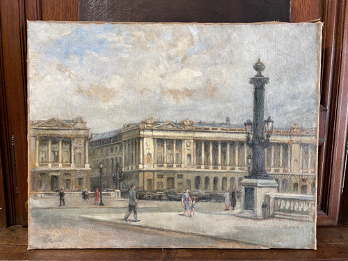 Gemälde „Ansicht von Paris – Place De La Concorde“ um 1940, Öl auf Leinwand