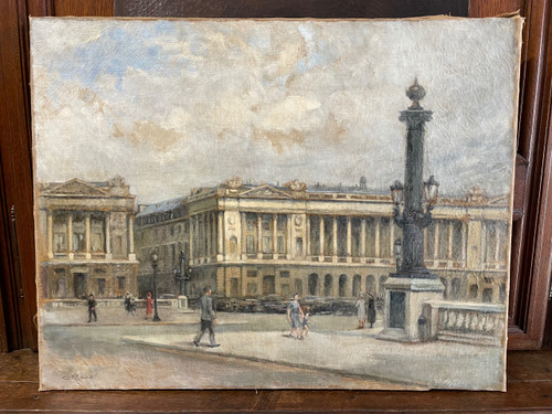 Gemälde „Ansicht von Paris – Place De La Concorde“ um 1940, Öl auf Leinwand