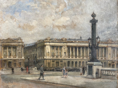 Gemälde „Ansicht von Paris – Place De La Concorde“ um 1940, Öl auf Leinwand