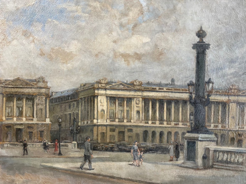 Gemälde „Ansicht von Paris – Place De La Concorde“ um 1940, Öl auf Leinwand