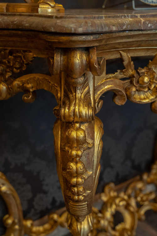 Carved openwork and gilded wood console with Rocaille decoration, Italy, late 18th century