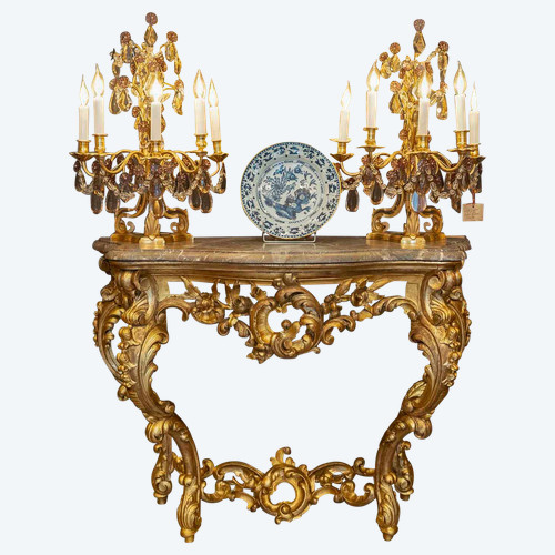 Carved openwork and gilded wood console with Rocaille decoration, Italy, late 18th century