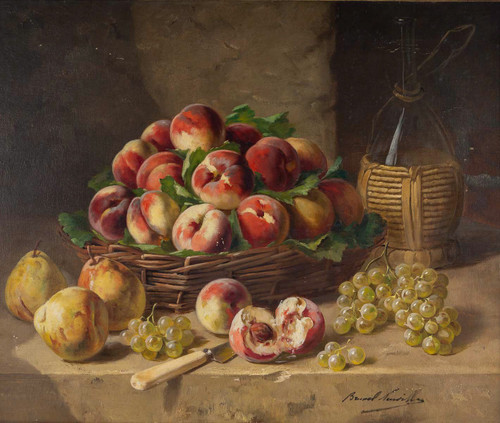 Alfred Arthur Brunel de Neuville Still Life with Peaches, Pears and Grapes Oil on canvas circa 1890