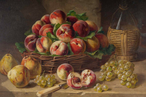 Alfred Arthur Brunel de Neuville Still Life with Peaches, Pears and Grapes Oil on canvas circa 1890